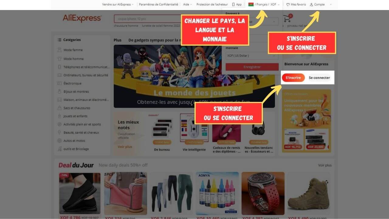 Comment changer le pays, la lague et la monnaie sur AliExpress